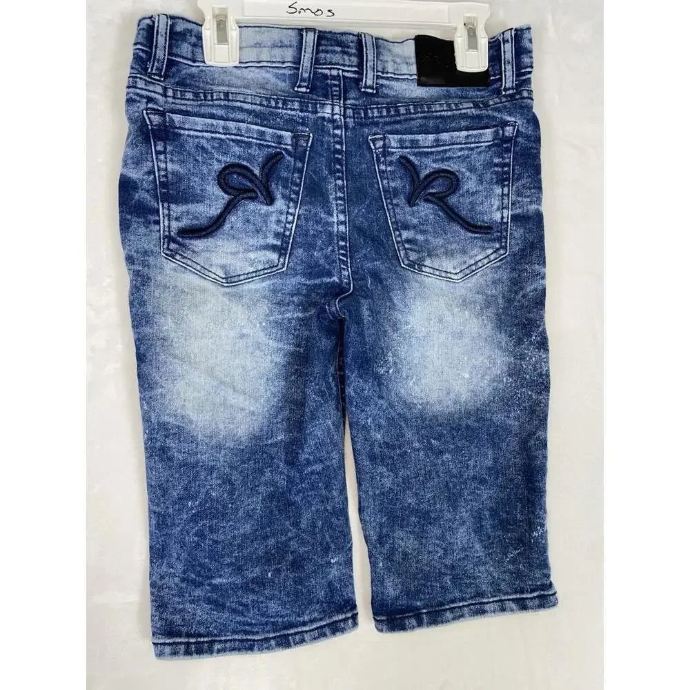 Rocawear jean shorts Size 14 Streetwear Whiskering Distressed Embroidered Jorts - Picture 6 of 8